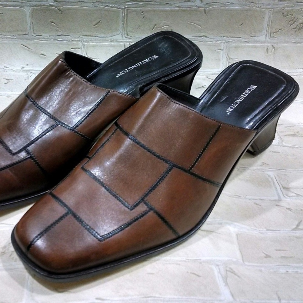 ⭐Worthington Women's  Brown Patchwork Mules SlipOn - Picture 2 of 7